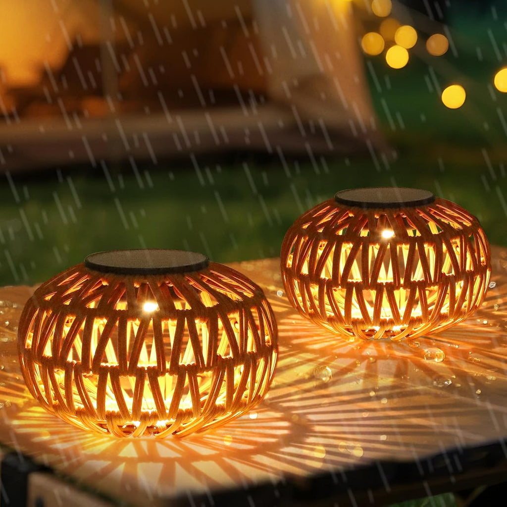 2 Pack Solar Lanterns Outdoor Waterproof, Outdoor Table Lamp Decor, Rattan Solar Lights Decorative, Small Tabletop Lantern Gifts for Mom, Grandma, Lantern Lights Outside for Garden, Yard, Steps